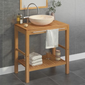 Mueble tocador madera teca maciza con lavabo de mármol crema
