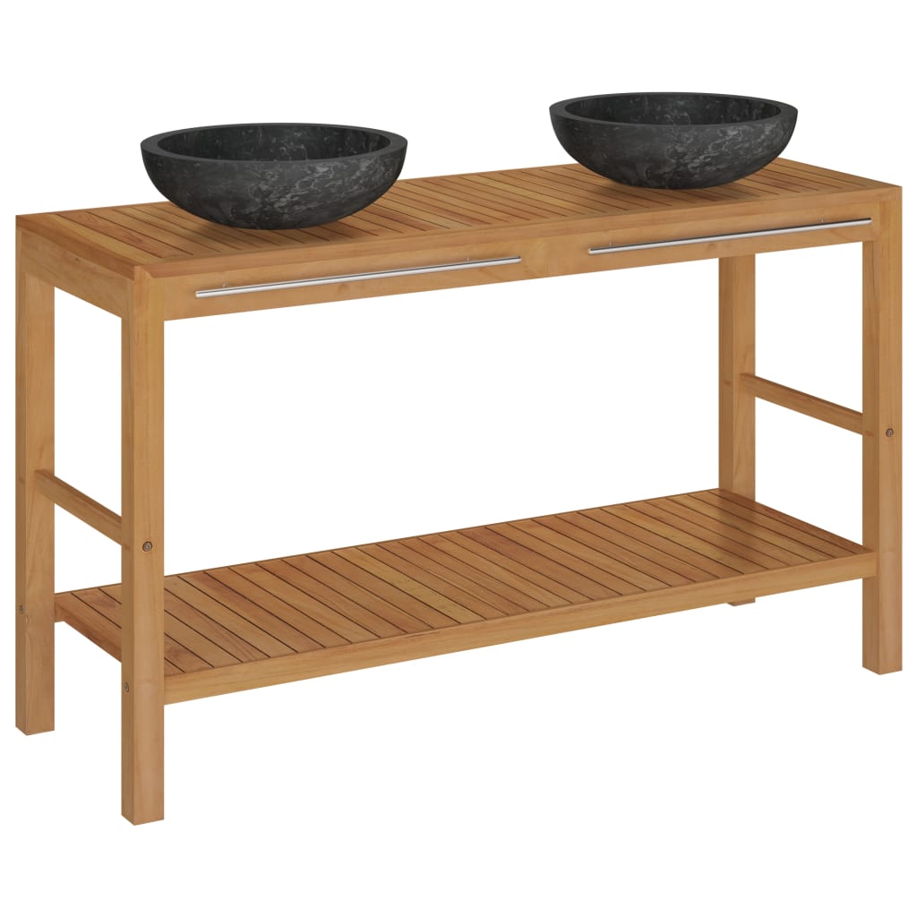 Mueble tocador madera teca maciza con lavabos de mármol negro - Imagen 2