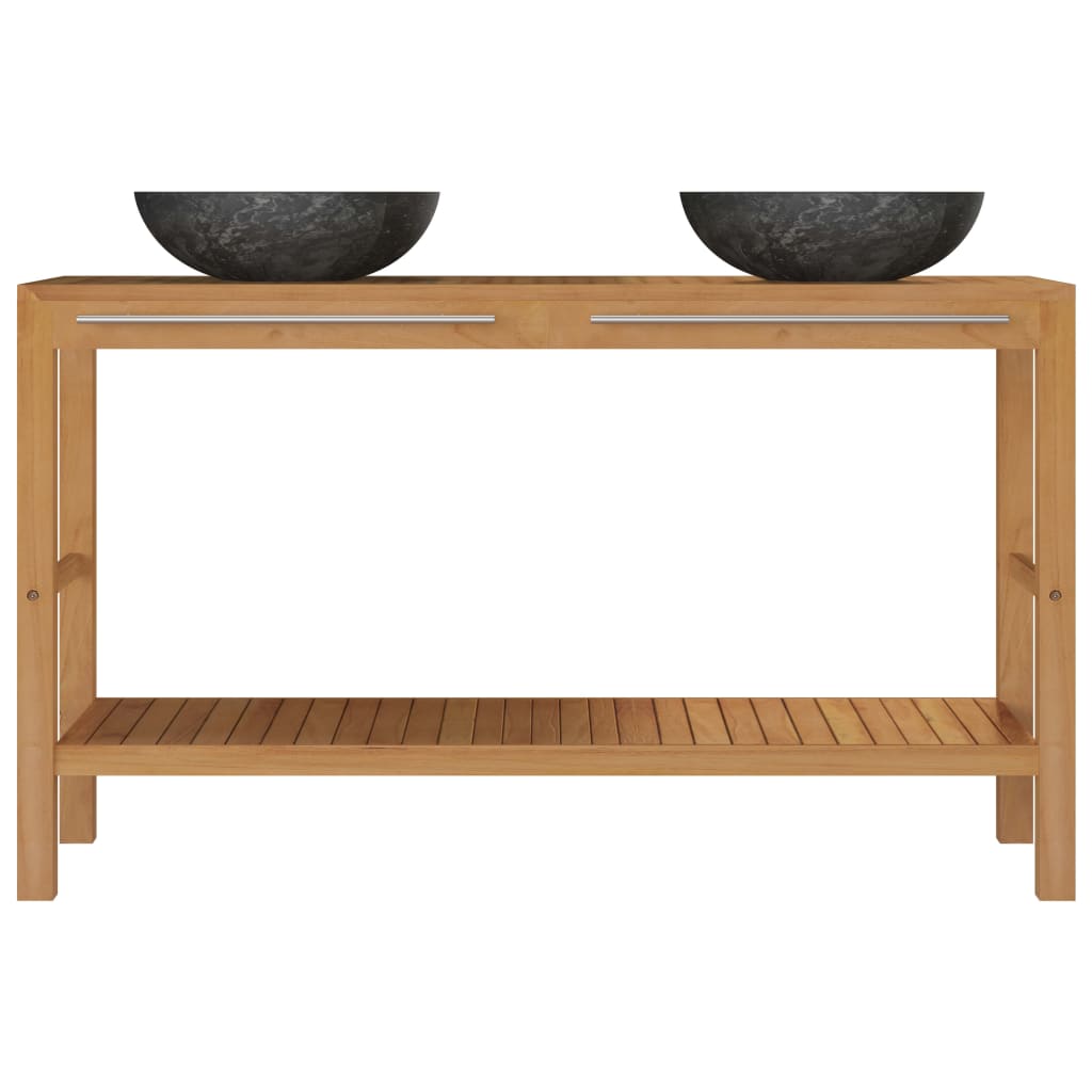 Mueble tocador madera teca maciza con lavabos de mármol negro - Imagen 3