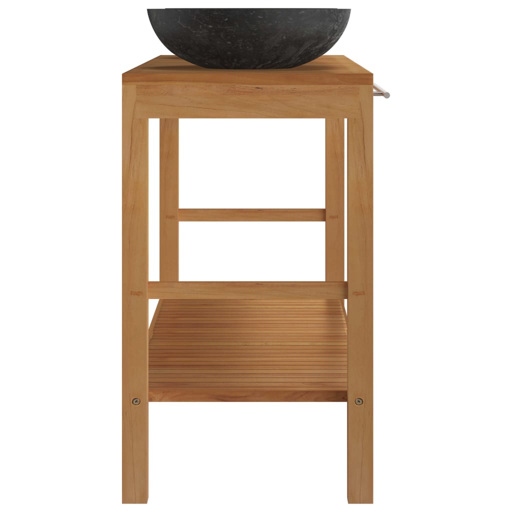 Mueble tocador madera teca maciza con lavabos de mármol negro - Imagen 4