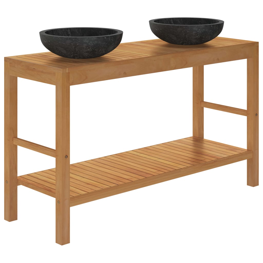 Mueble tocador madera teca maciza con lavabos de mármol negro - Imagen 5