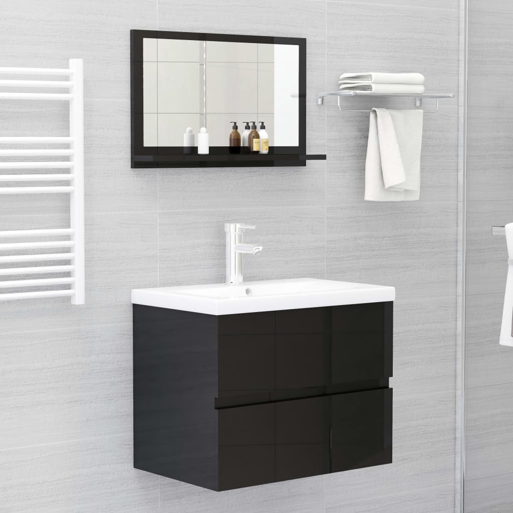 Espejo de baño madera contrachapada negro brillo 60x10,5x37 cm - Imagen 6