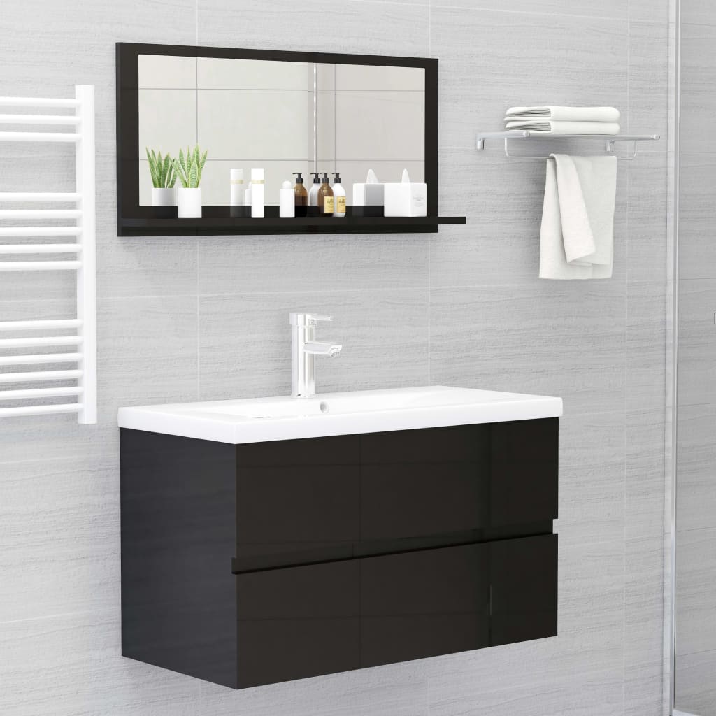 Espejo de baño madera contrachapada negro brillo 80x10,5x37 cm - Imagen 6