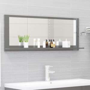 Espejo de baño madera contrachapada gris brillo 100x10,5x37 cm