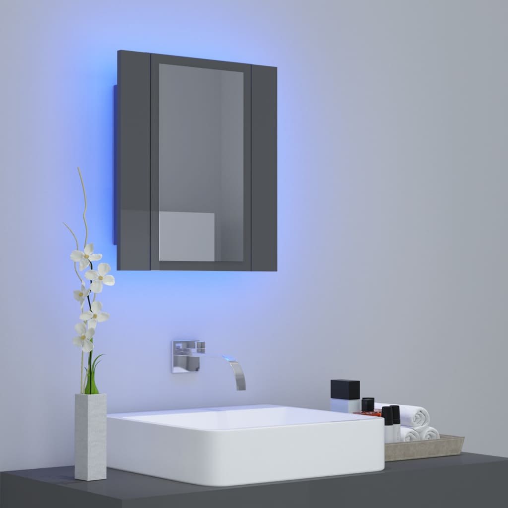 Armario espejo de baño luz LED acrílico gris brillo 40x12x45 cm - Imagen 3