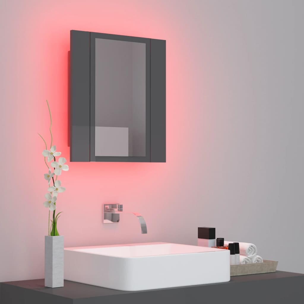 Armario espejo de baño luz LED acrílico gris brillo 40x12x45 cm - Imagen 4