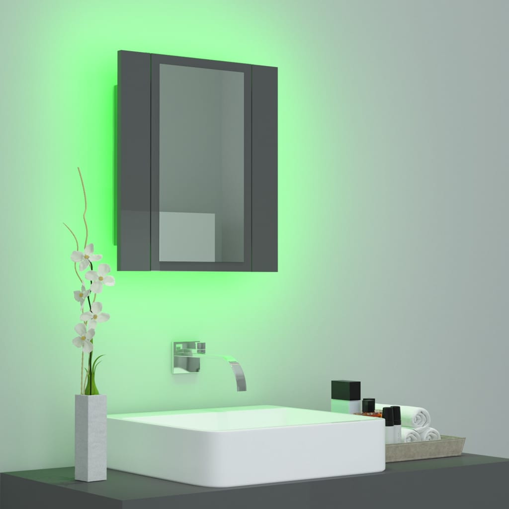 Armario espejo de baño luz LED acrílico gris brillo 40x12x45 cm - Imagen 5