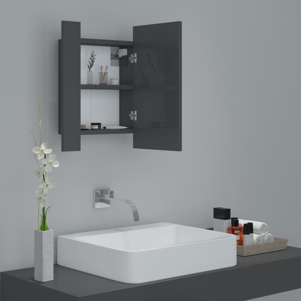 Armario espejo de baño luz LED acrílico gris brillo 40x12x45 cm - Imagen 6