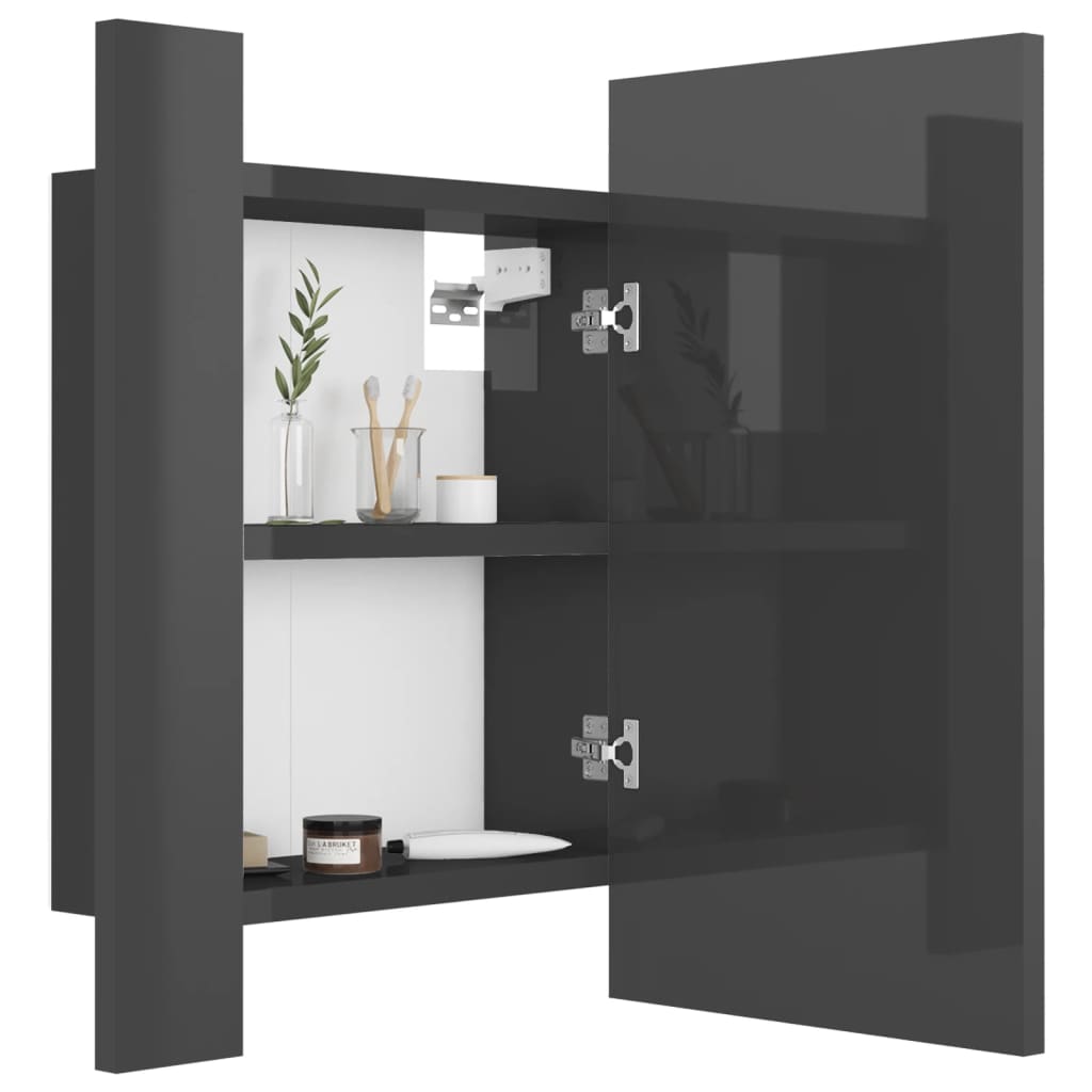 Armario espejo de baño luz LED acrílico gris brillo 40x12x45 cm - Imagen 7