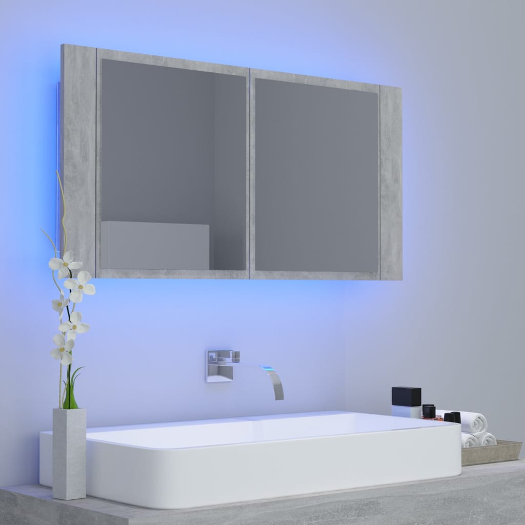 Armario espejo baño luz LED acrílico gris hormigón 90x12x45 cm - Imagen 3