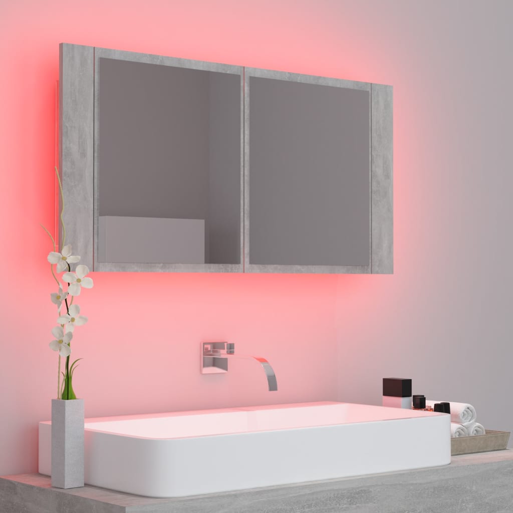 Armario espejo baño luz LED acrílico gris hormigón 90x12x45 cm - Imagen 5