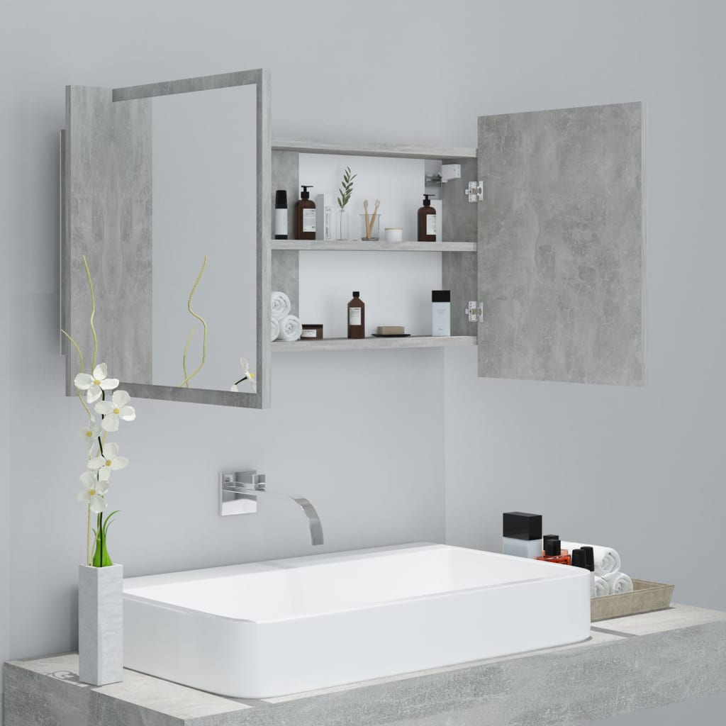 Armario espejo baño luz LED acrílico gris hormigón 90x12x45 cm - Imagen 6