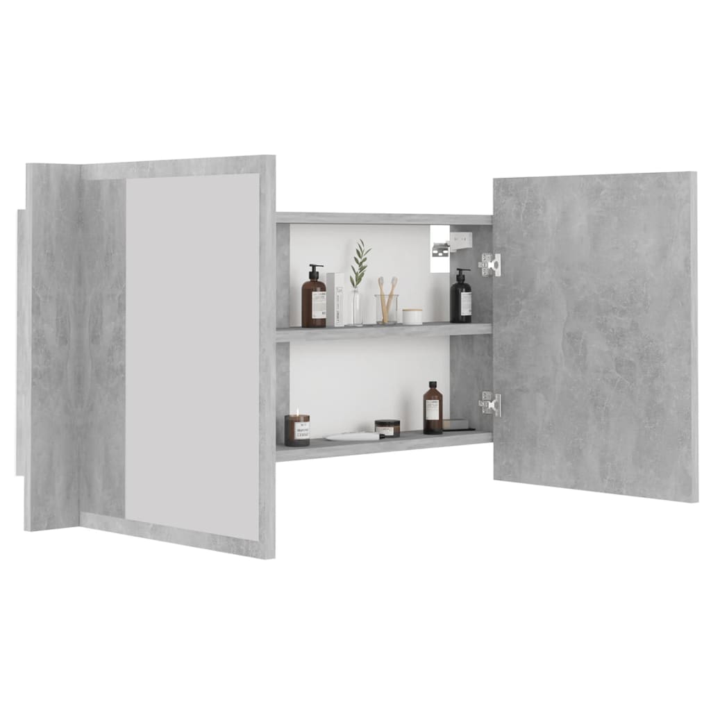 Armario espejo baño luz LED acrílico gris hormigón 90x12x45 cm - Imagen 7