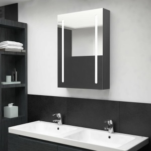 Armario de baño con espejo y luz LED gris 50x13x70 cm