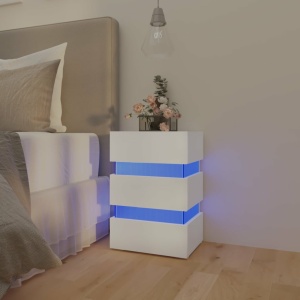 Mesita de noche luz LED madera de ingeniería blanco 45x35x67 cm