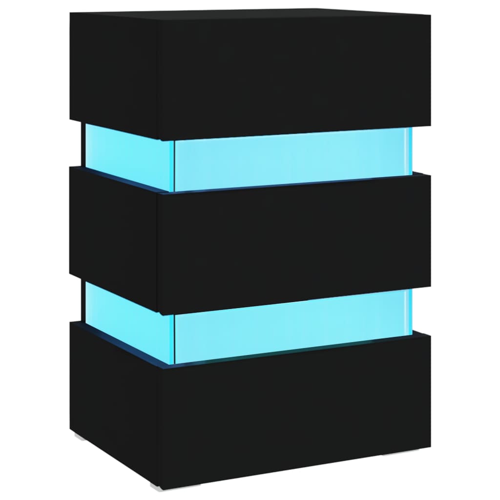 Mesita de noche luz LED madera de ingeniería negra 45x35x67 cm - Imagen 2