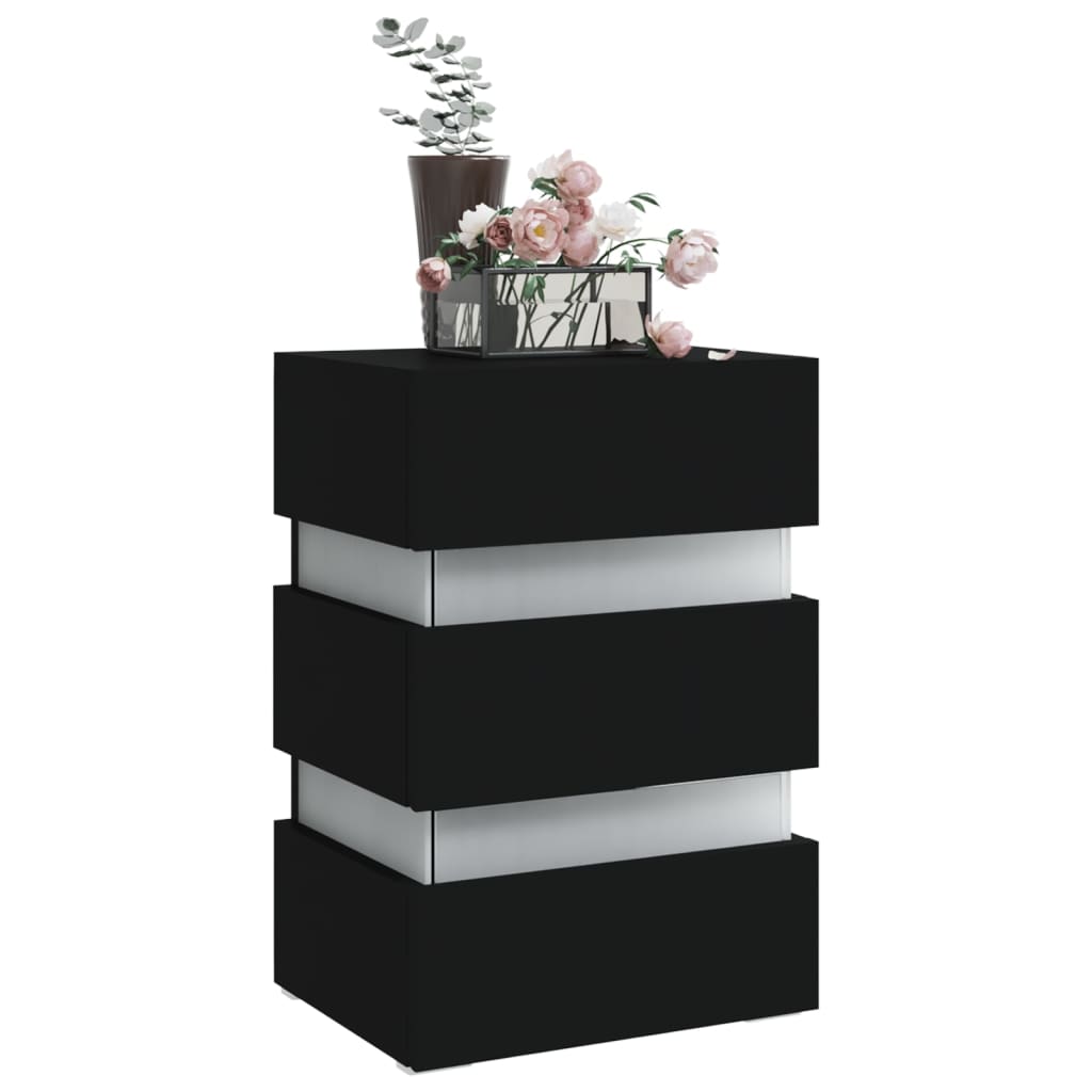 Mesita de noche luz LED madera de ingeniería negra 45x35x67 cm - Imagen 3