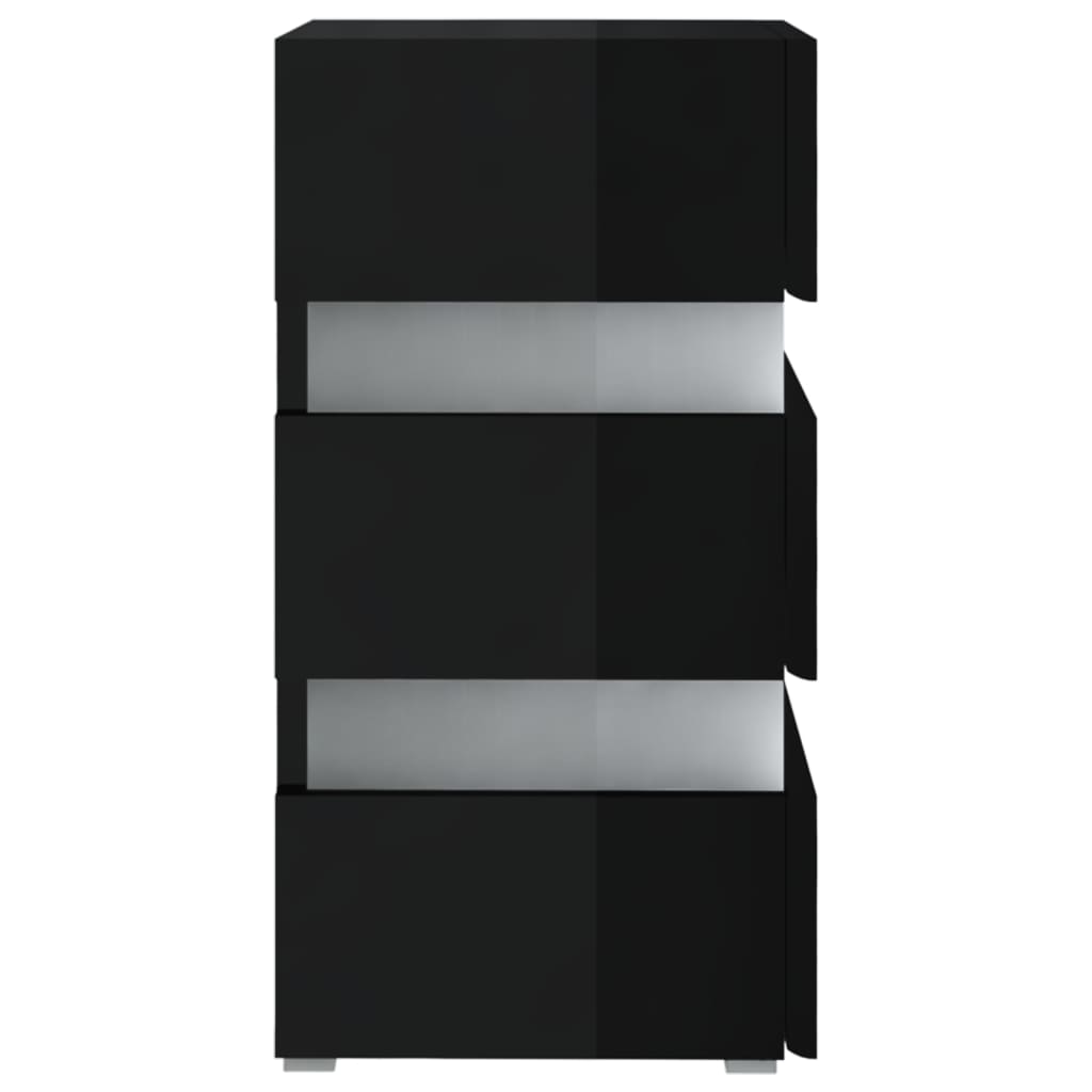 Mesita de noche LED madera ingeniería negro brillo 45x35x67 cm - Imagen 6