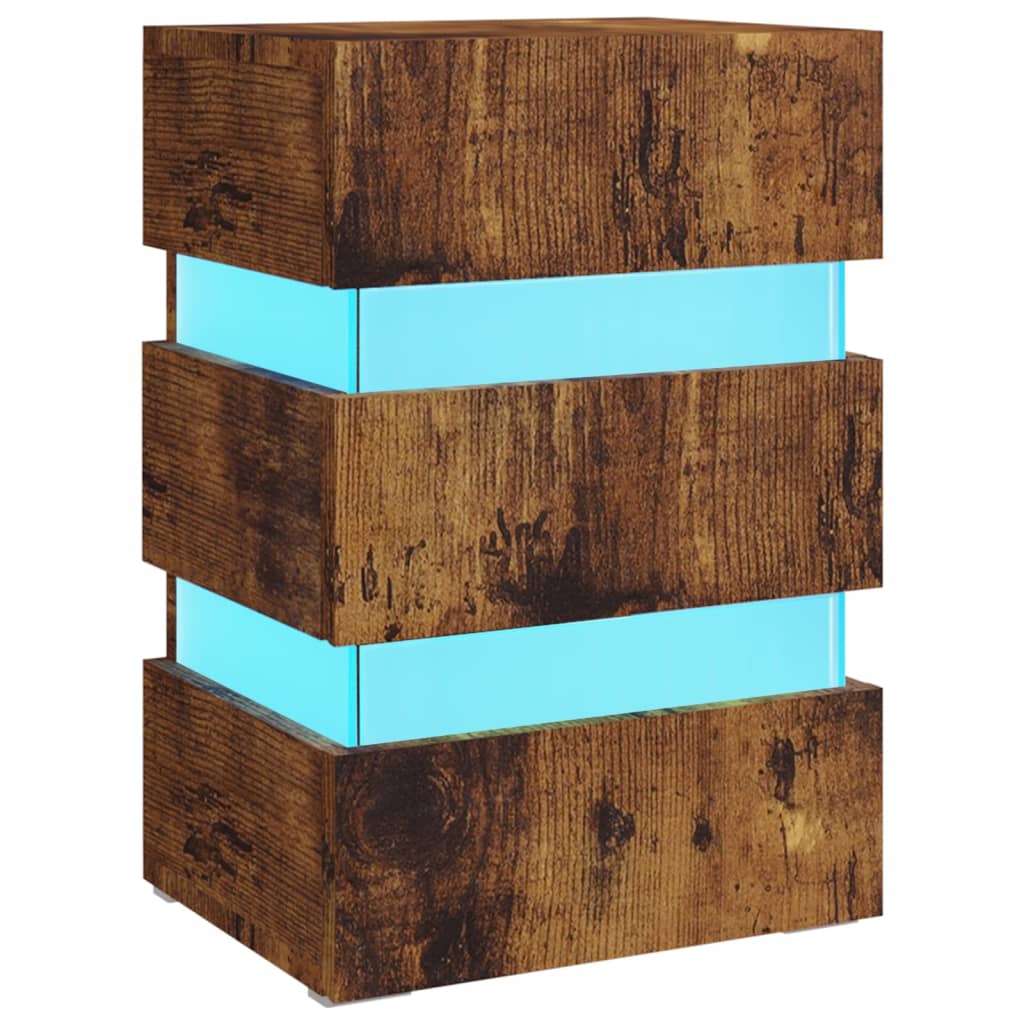 Mesita de noche LED madera ingeniería roble ahumado 45x35x67 cm - Imagen 2