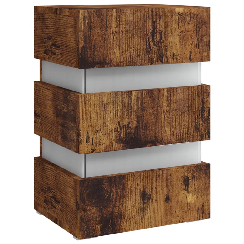 Mesita de noche LED madera ingeniería roble ahumado 45x35x67 cm - Imagen 5