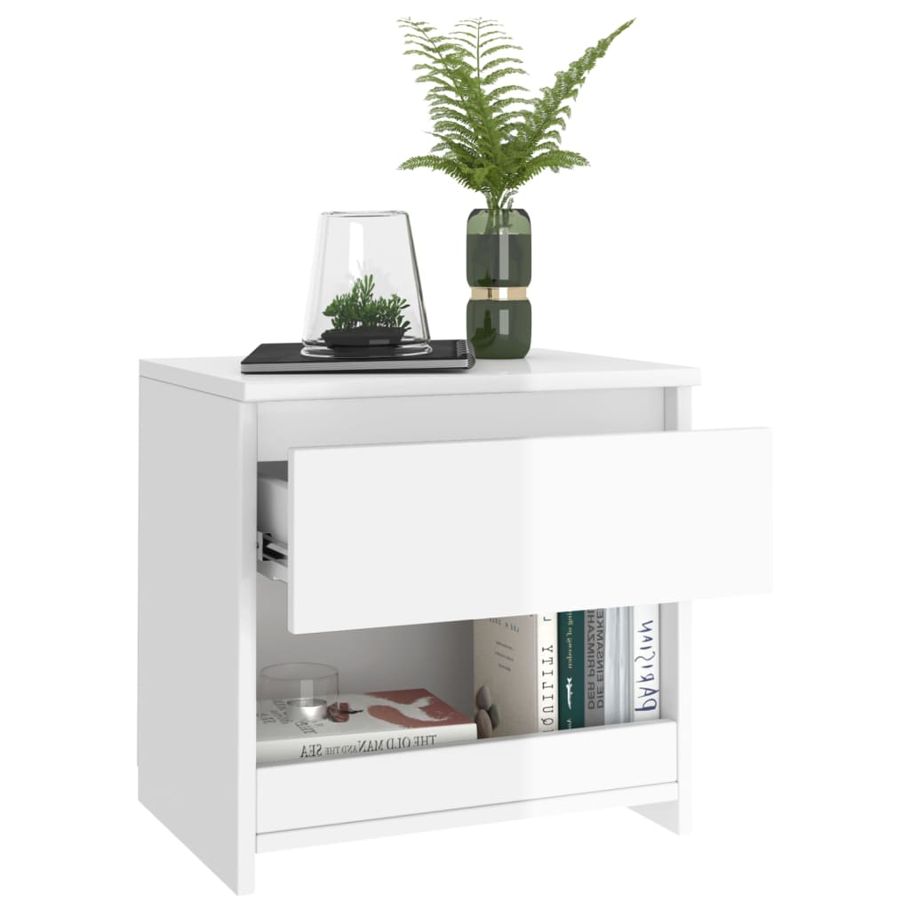 Mesita de noche madera contrachapada blanco brillo 40x30x39 cm - Imagen 3