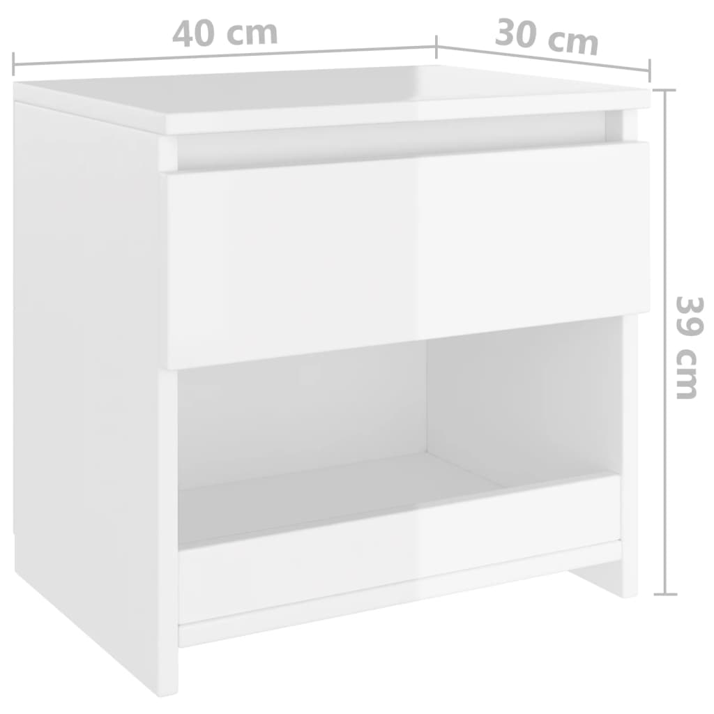 Mesita de noche madera contrachapada blanco brillo 40x30x39 cm - Imagen 7