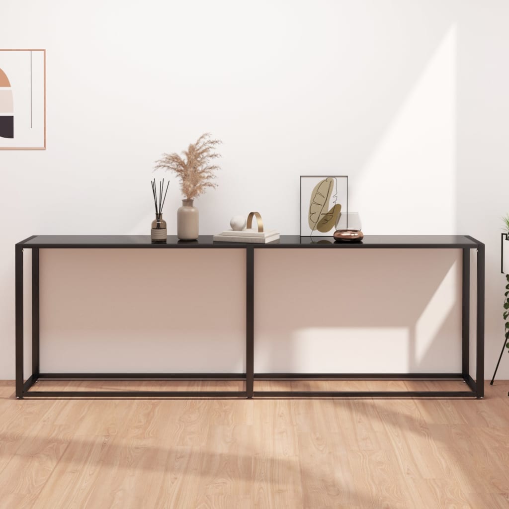 Mesa consola vidrio templado negro 220x35x75,5 cm