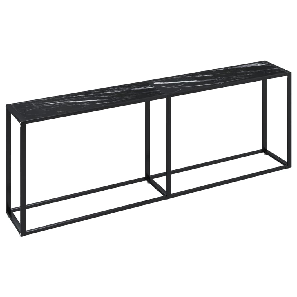 Mesa consola vidrio templado mármol negro 220x35x75,5 cm - Imagen 2