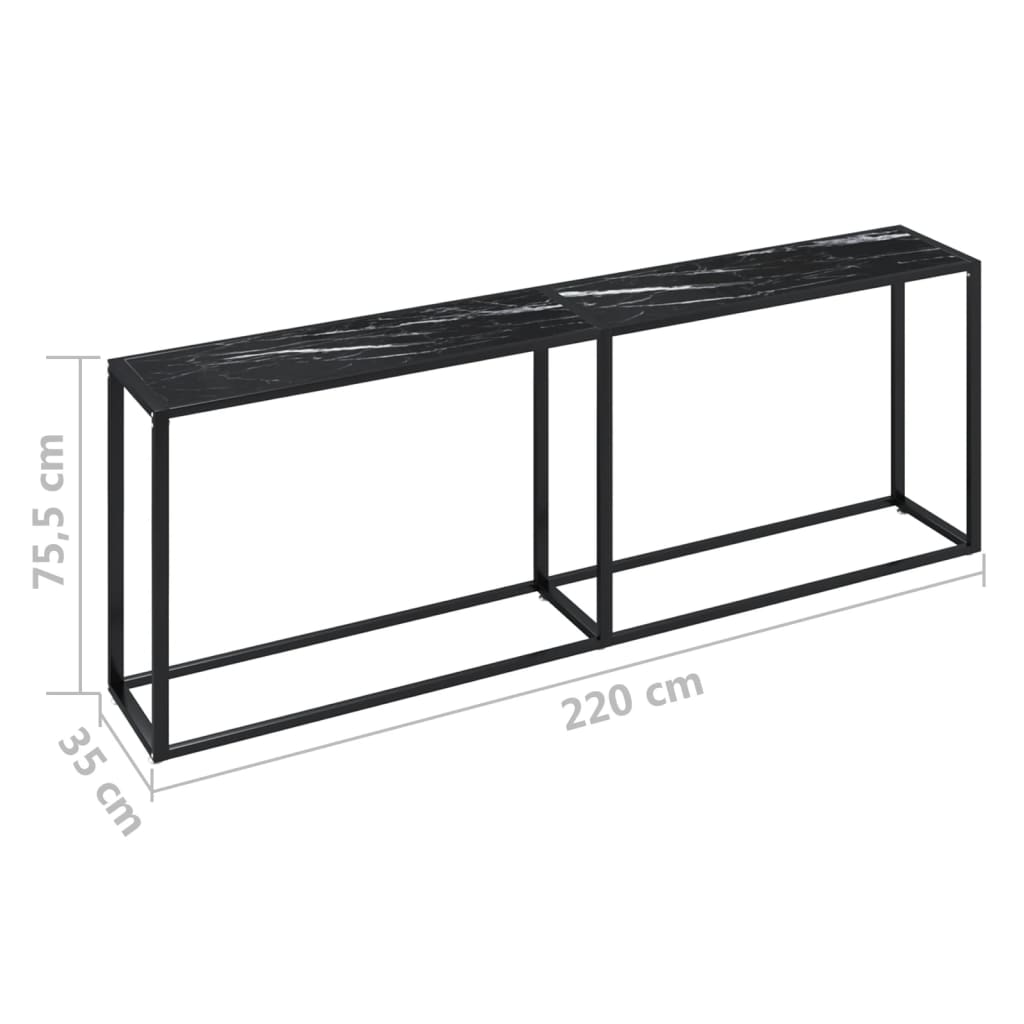 Mesa consola vidrio templado mármol negro 220x35x75,5 cm - Imagen 7