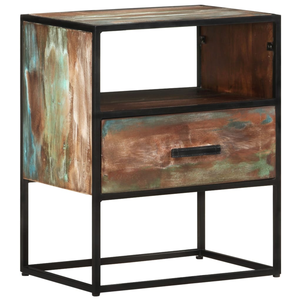 Mesita de noche de madera maciza reciclada 40x30x50 cm - Imagen 12