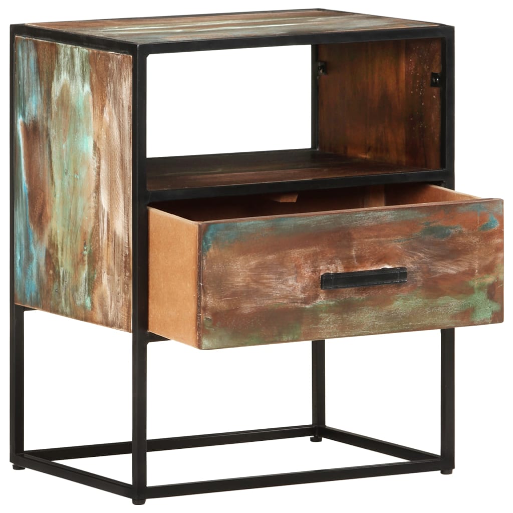 Mesita de noche de madera maciza reciclada 40x30x50 cm - Imagen 4