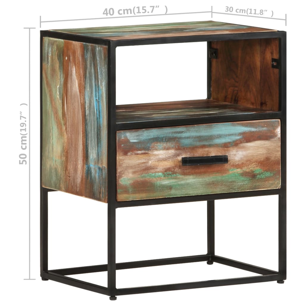 Mesita de noche de madera maciza reciclada 40x30x50 cm - Imagen 8
