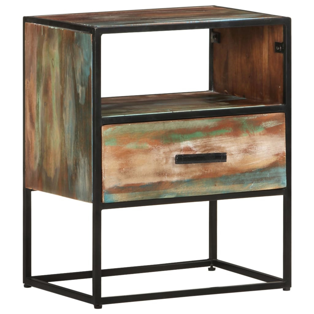 Mesita de noche de madera maciza reciclada 40x30x50 cm - Imagen 10