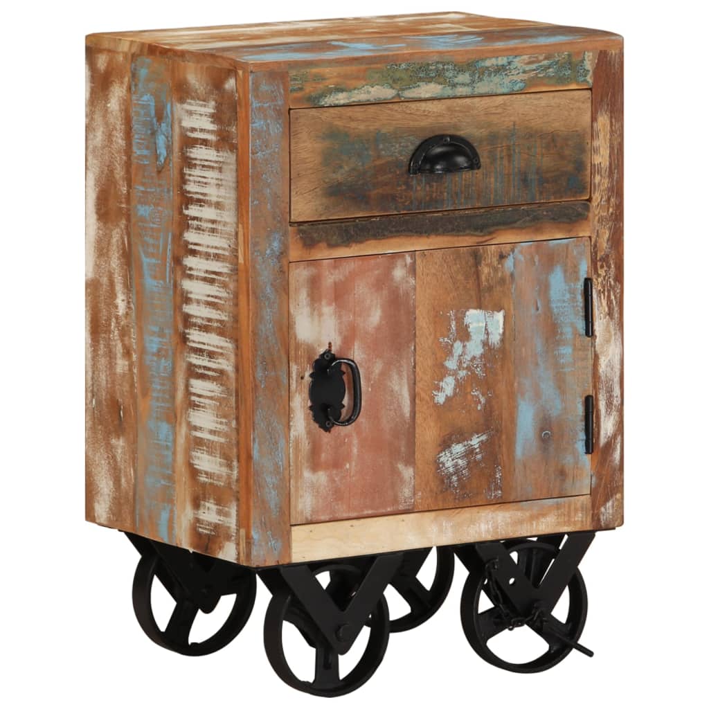 Mesita de noche con ruedas madera maciza reciclada 40x30x57 cm - Imagen 11