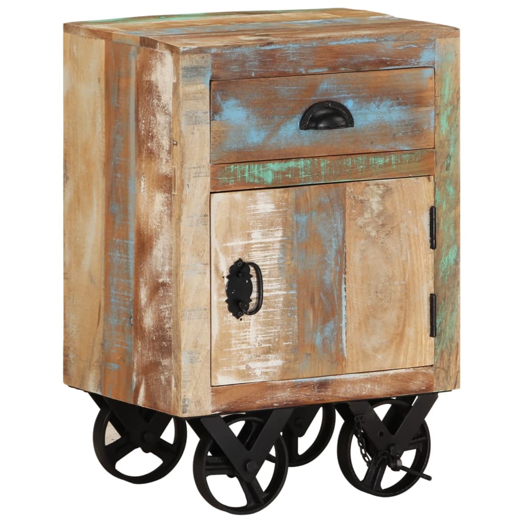 Mesita de noche con ruedas madera maciza reciclada 40x30x57 cm - Imagen 12