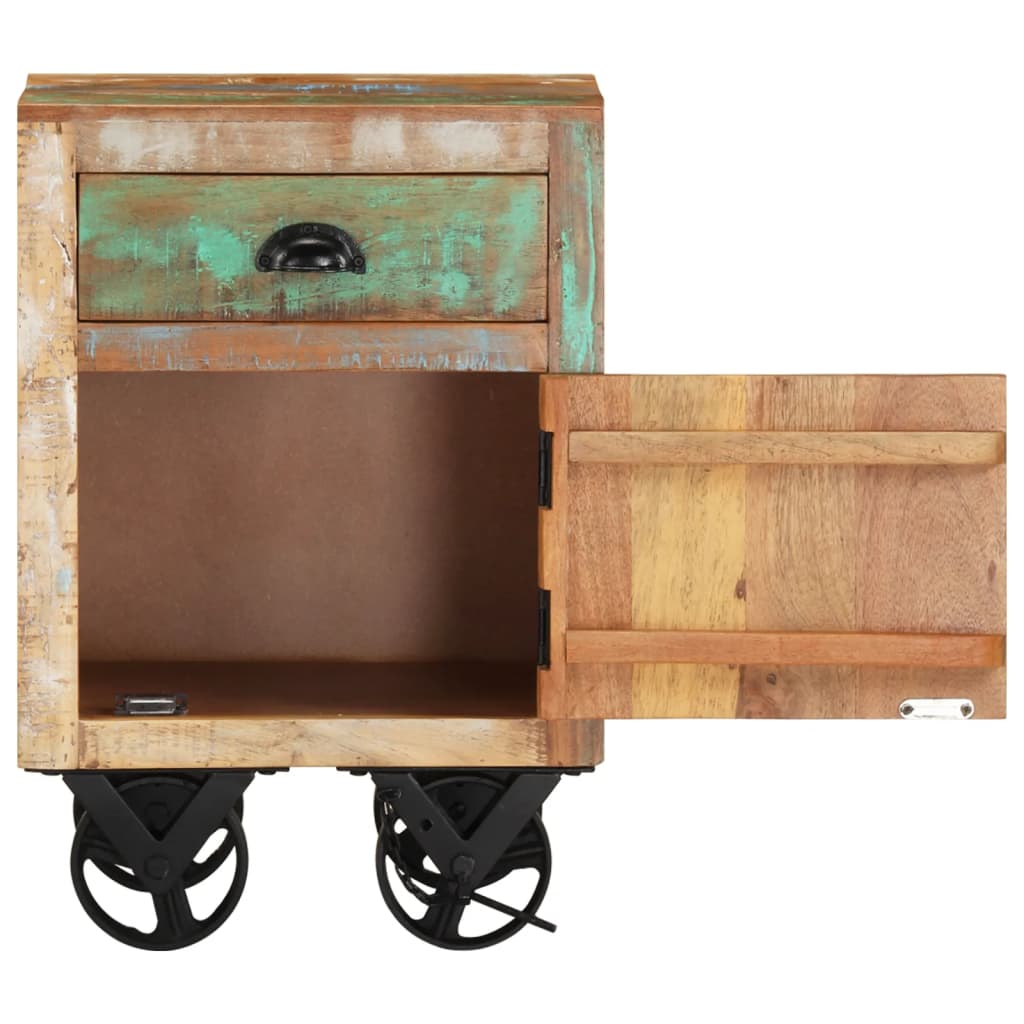 Mesita de noche con ruedas madera maciza reciclada 40x30x57 cm - Imagen 5