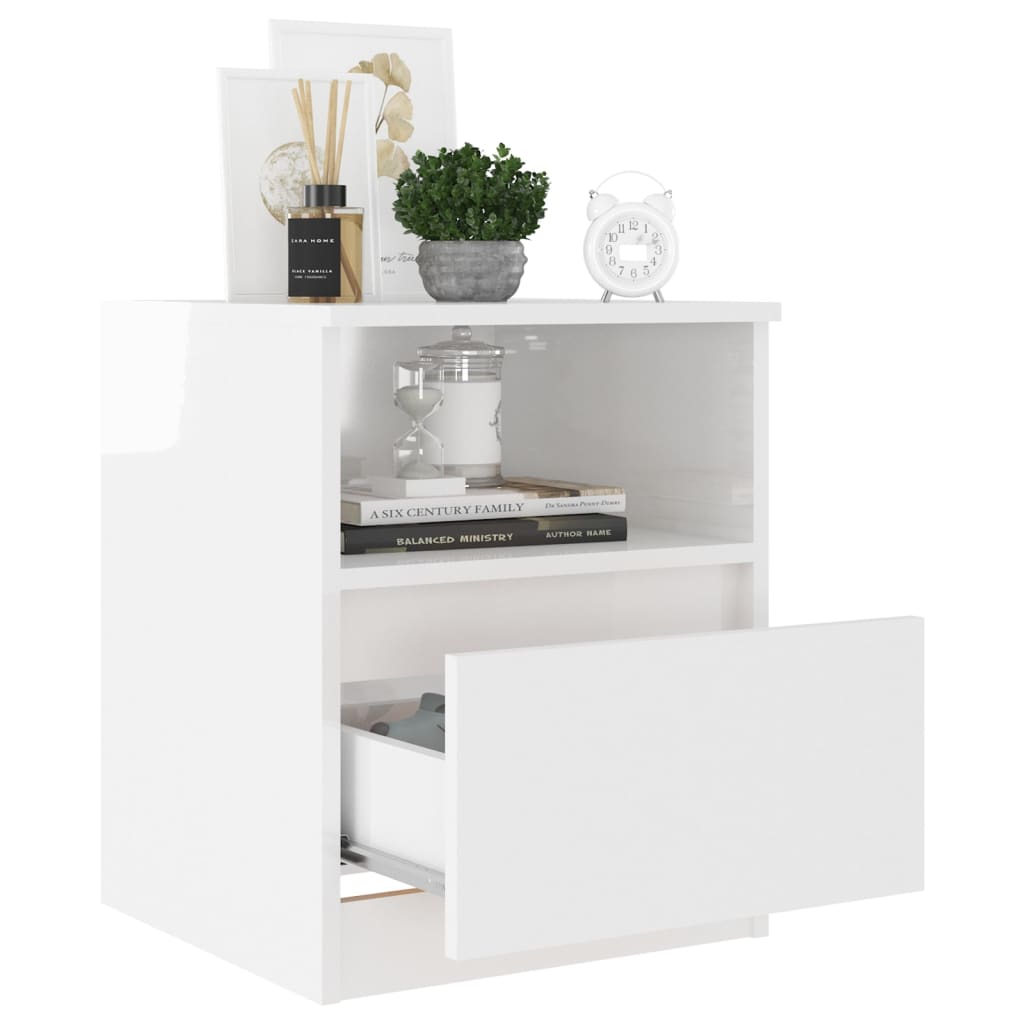 Mesita de noche madera contrachapada blanco brillo 40x40x50 cm - Imagen 6