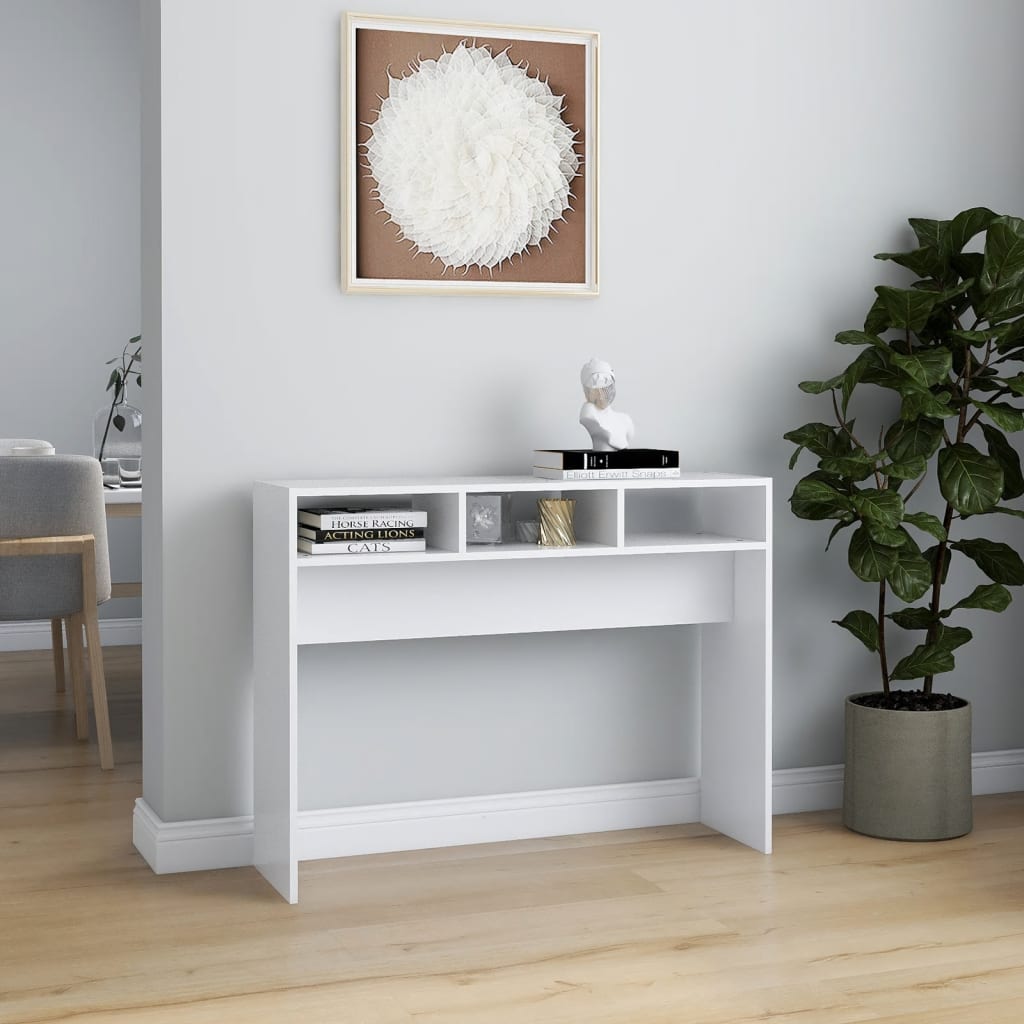 Mesa consola madera de ingeniería blanco 105x30x80 cm - Imagen 3