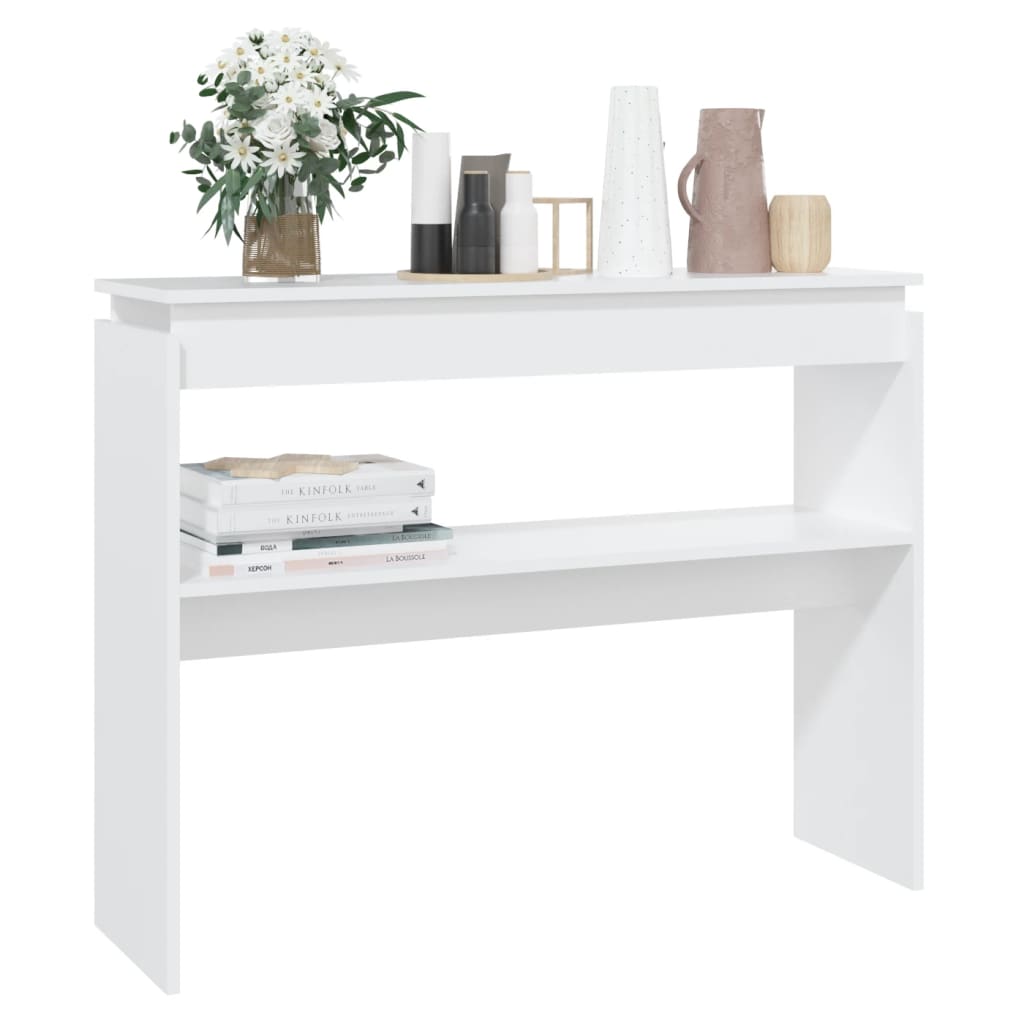 Mesa consola madera de ingeniería blanca 102x30x80 cm - Imagen 3