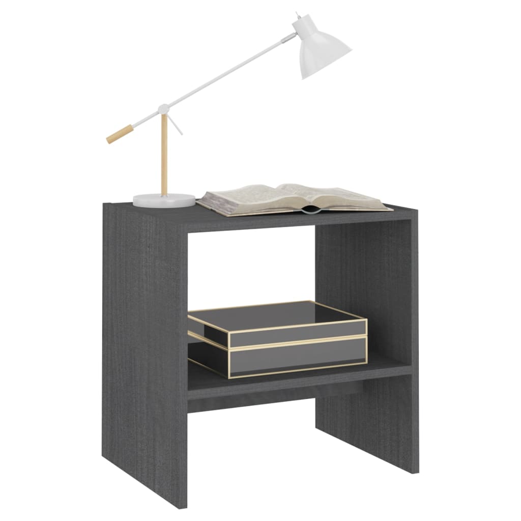 Mesita de noche madera maciza de mango gris 40x30,5x40 cm - Imagen 4