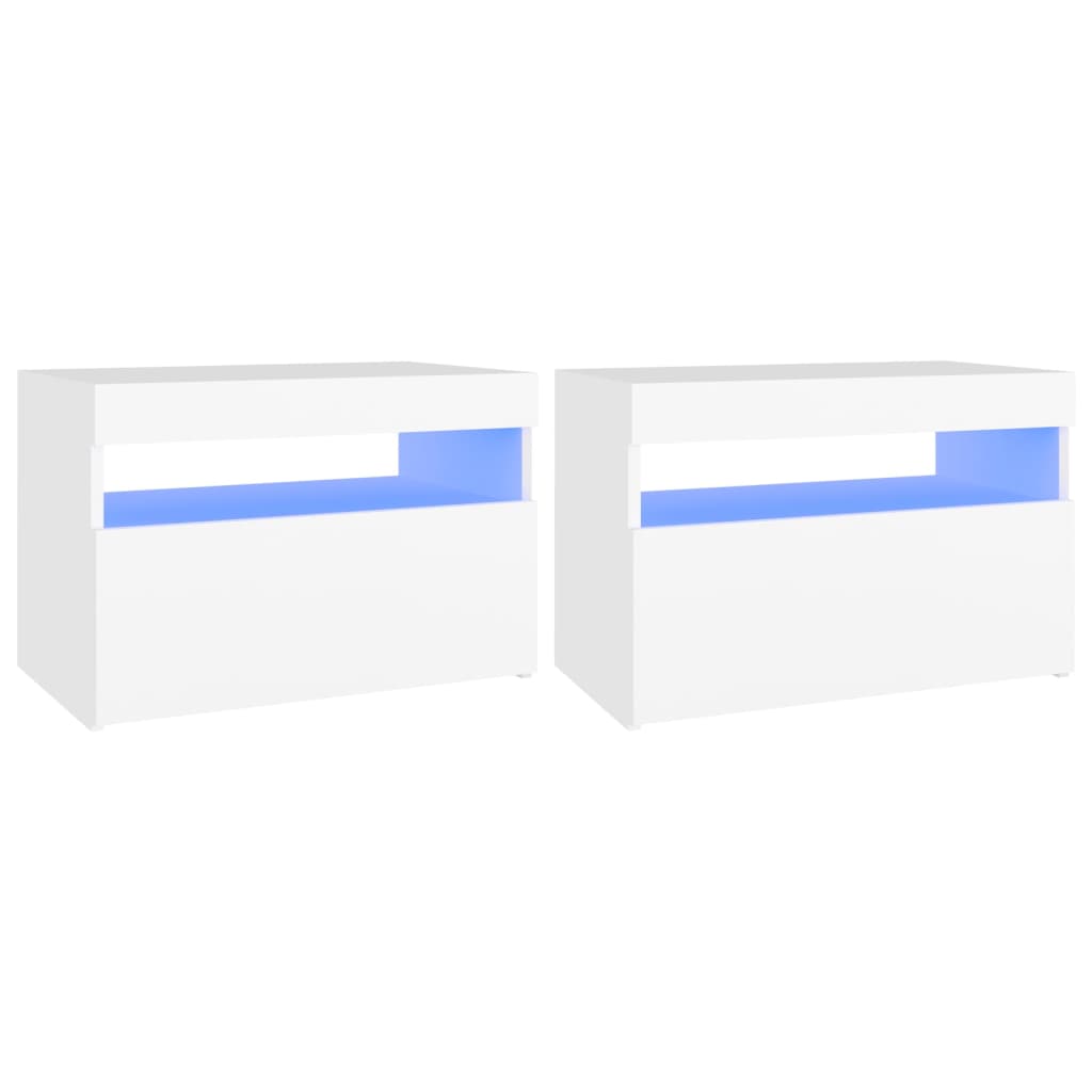 Mesita de noche luces LED 2 uds contrachapada blanco 60x35x40cm - Imagen 2
