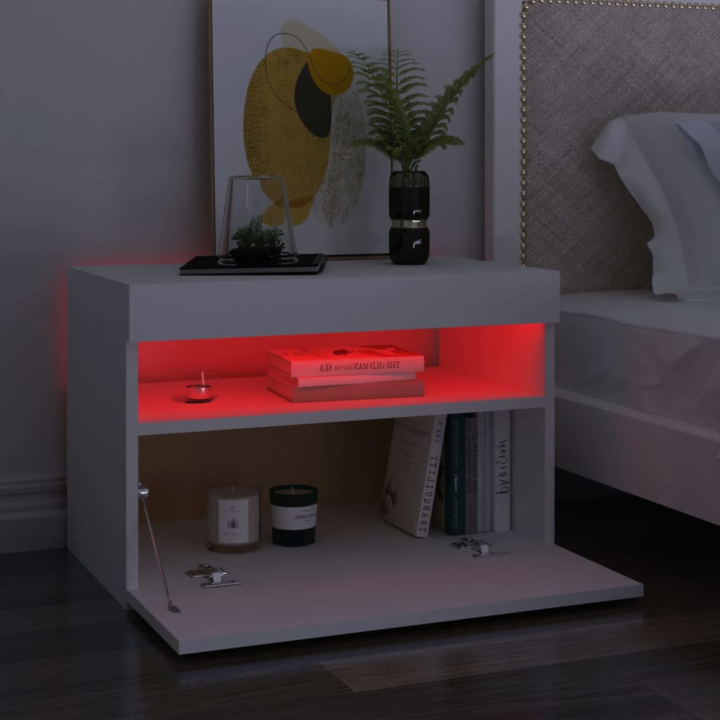 Mesita de noche luces LED 2 uds contrachapada blanco 60x35x40cm - Imagen 3