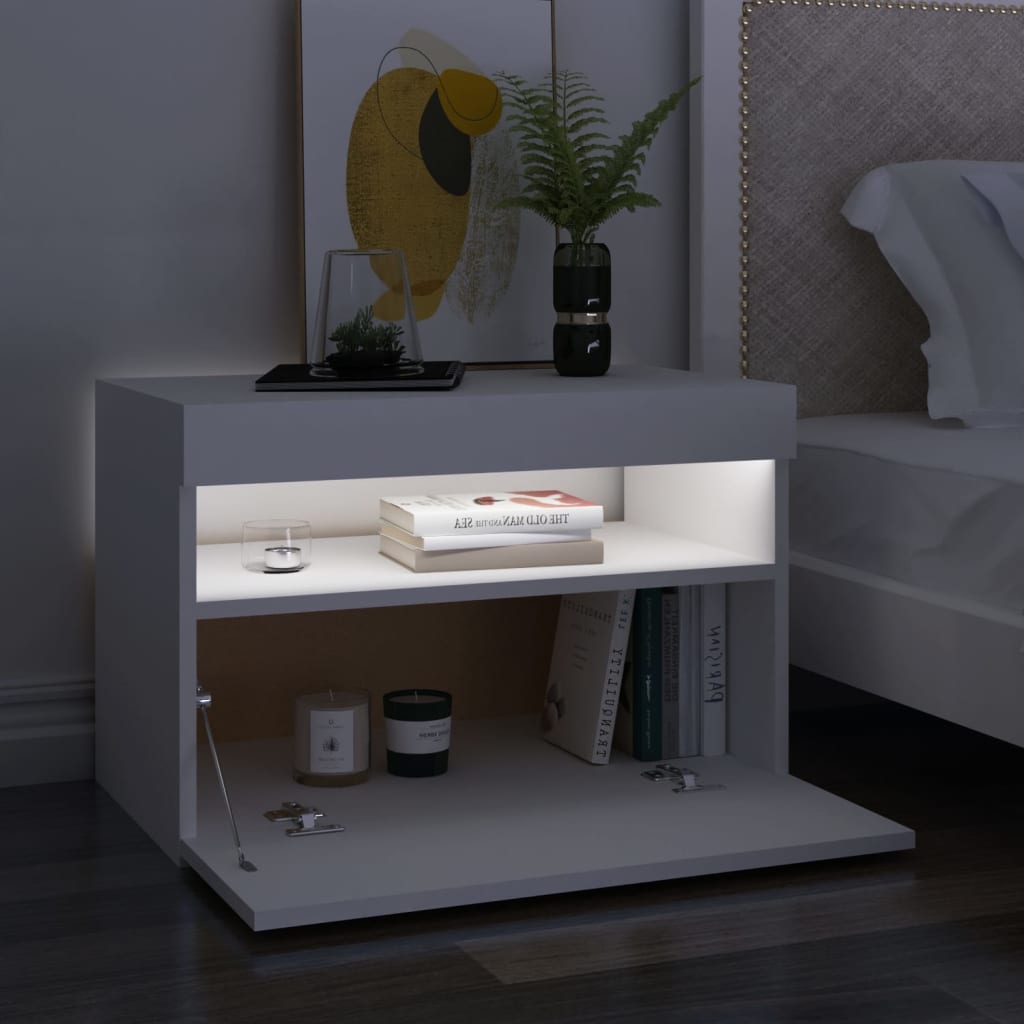 Mesita de noche luces LED 2 uds contrachapada blanco 60x35x40cm - Imagen 4
