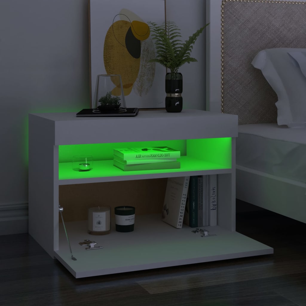 Mesita de noche luces LED 2 uds contrachapada blanco 60x35x40cm - Imagen 5