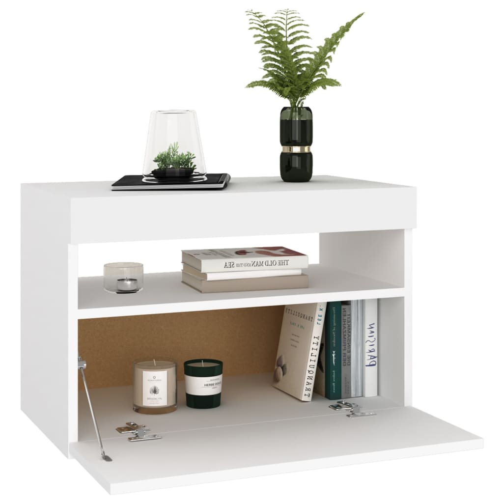 Mesita de noche luces LED 2 uds contrachapada blanco 60x35x40cm - Imagen 7