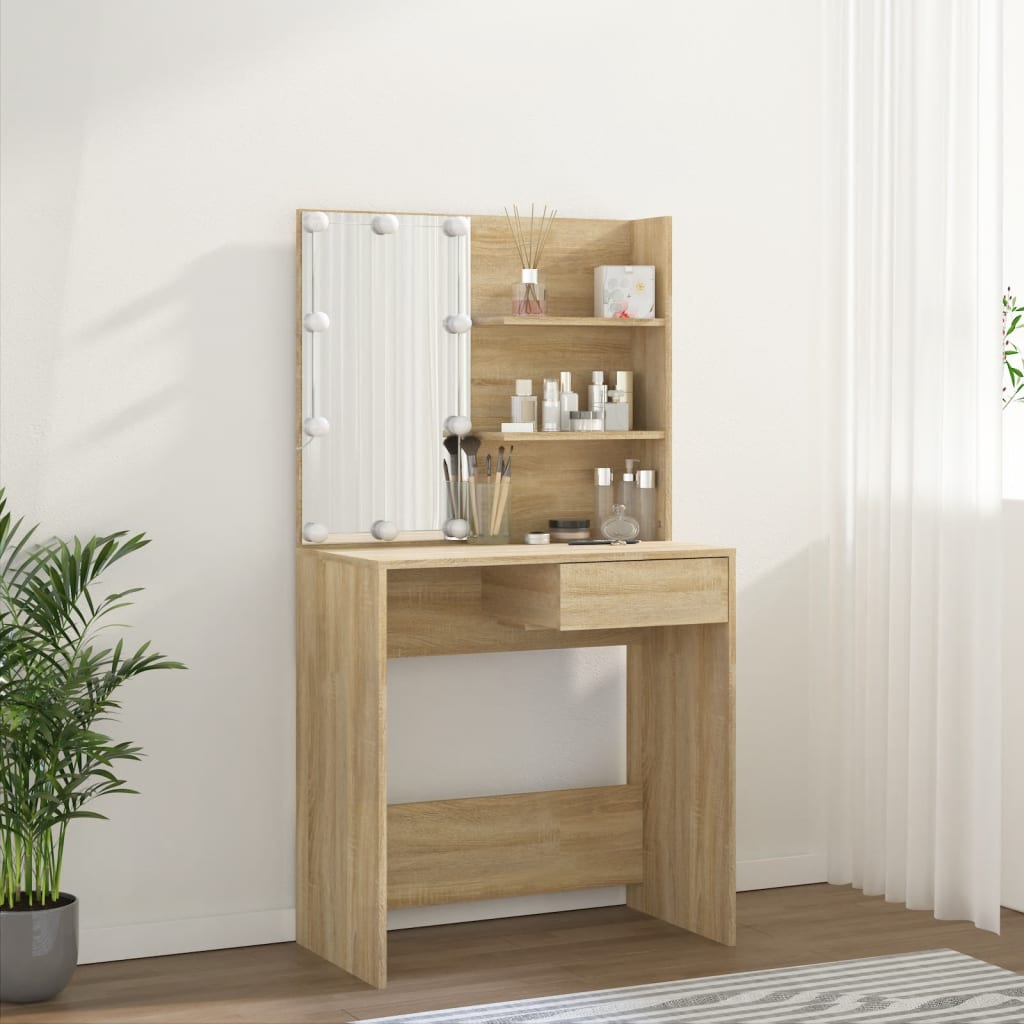 Tocador con LED color roble Sonoma 74,5x40x141 cm - Imagen 11