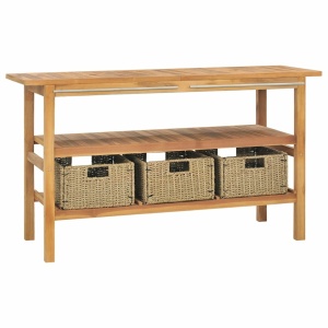 Mueble de baño con 3 cestas madera maciza de teca 132x45x75 cm