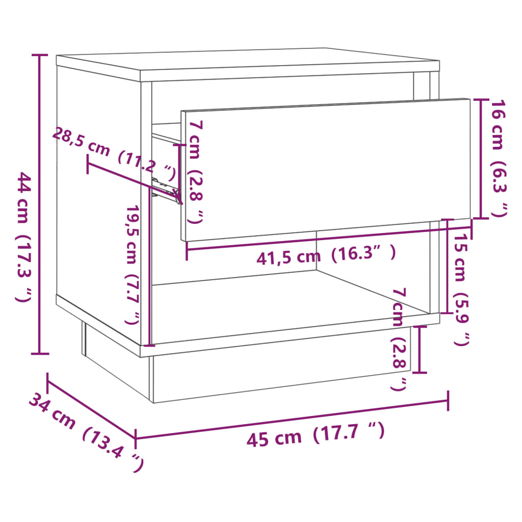 Mesita de noche madera de ingeniería roble ahumado 45x34x44 cm - Imagen 7