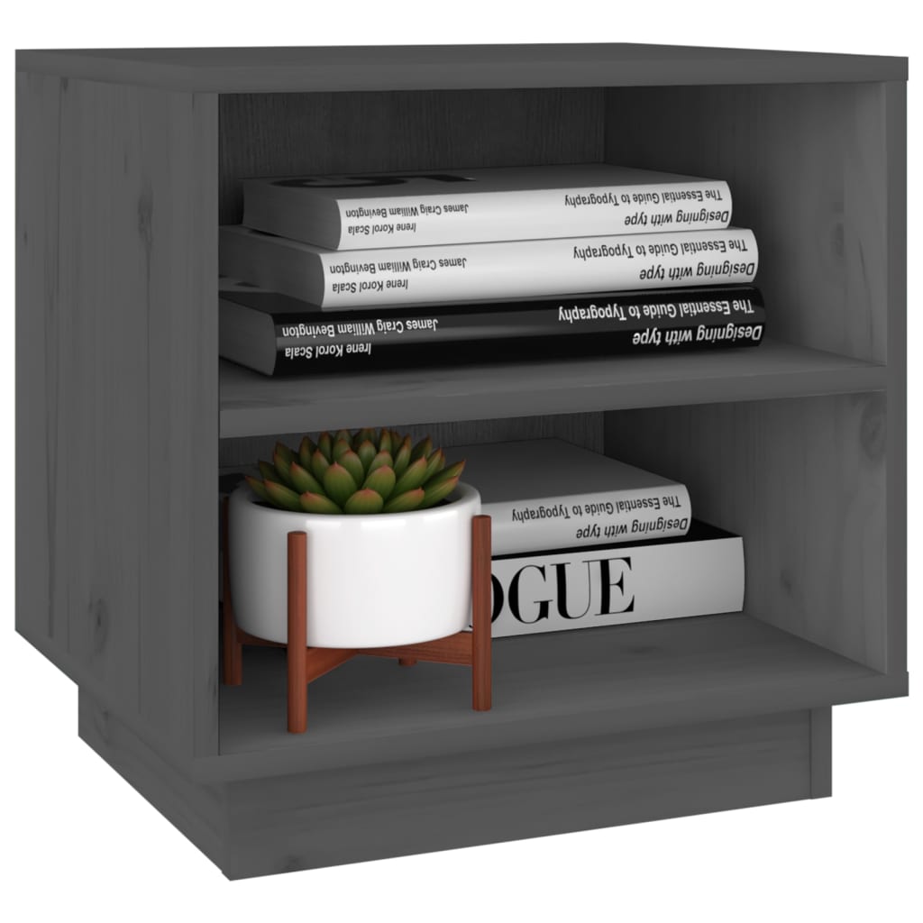 Mesita de noche de madera maciza de pino gris 40x34x40 cm - Imagen 4