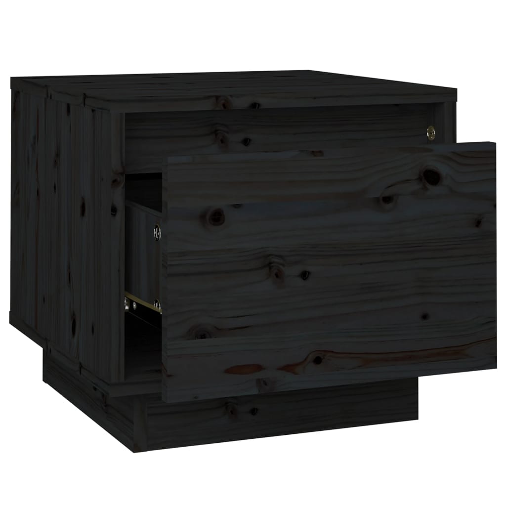 Mesita de noche madera maciza de pino negro 35x34x32 cm - Imagen 5